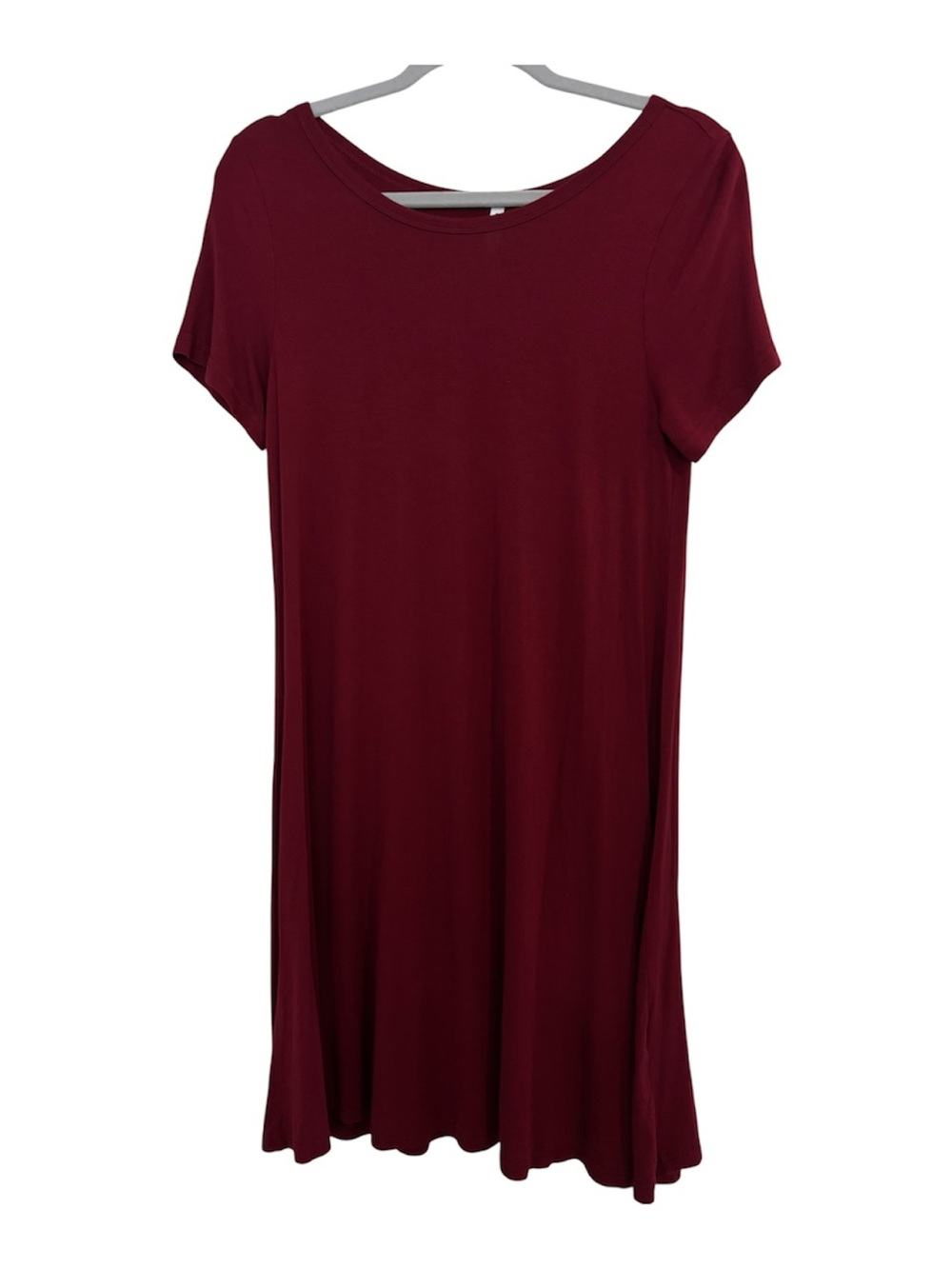 Medium Popyoung Relaxed Crewneck Mini Dress Burgundy Short Sleeve Minimalist